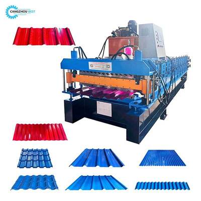 Machine de formage de rouleaux à double couche pour panneaux de toit et de murs Machine de formage multifonctionnelle d'acier coloré à double couche