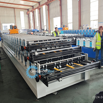 PLC contrôle hydraulique de coupe Tr4 Tr5 ondulée trois couches de tôle de toiture machine pour le Pérou