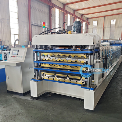 PLC contrôle hydraulique de coupe Tr4 Tr5 ondulée trois couches de tôle de toiture machine pour le Pérou