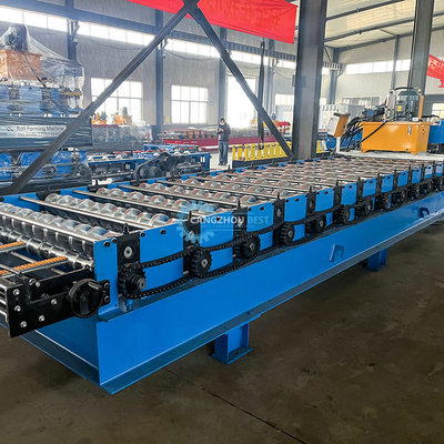 PLC contrôle du profil de couleur Roof Tile Roll Forming Machine Russie boîte de vitesses Transmission