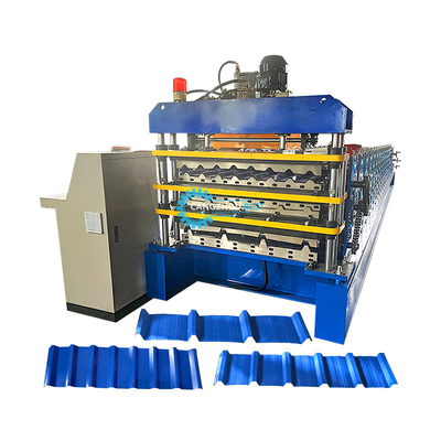 Machine de formage en rouleaux de tôle de toit trapézodial à trois couches ondulées